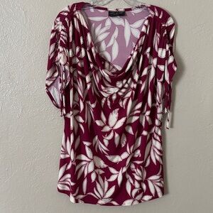 Lane Bryant Plus Size Drawcord Cap Sleeve Drape Neck Top Red Leaf 22/24 3X